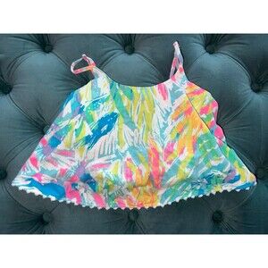 Lilly Pulitzer Girls Mini Franni Top Pom Pom Lace Printed Cotton Size Medium 6-7